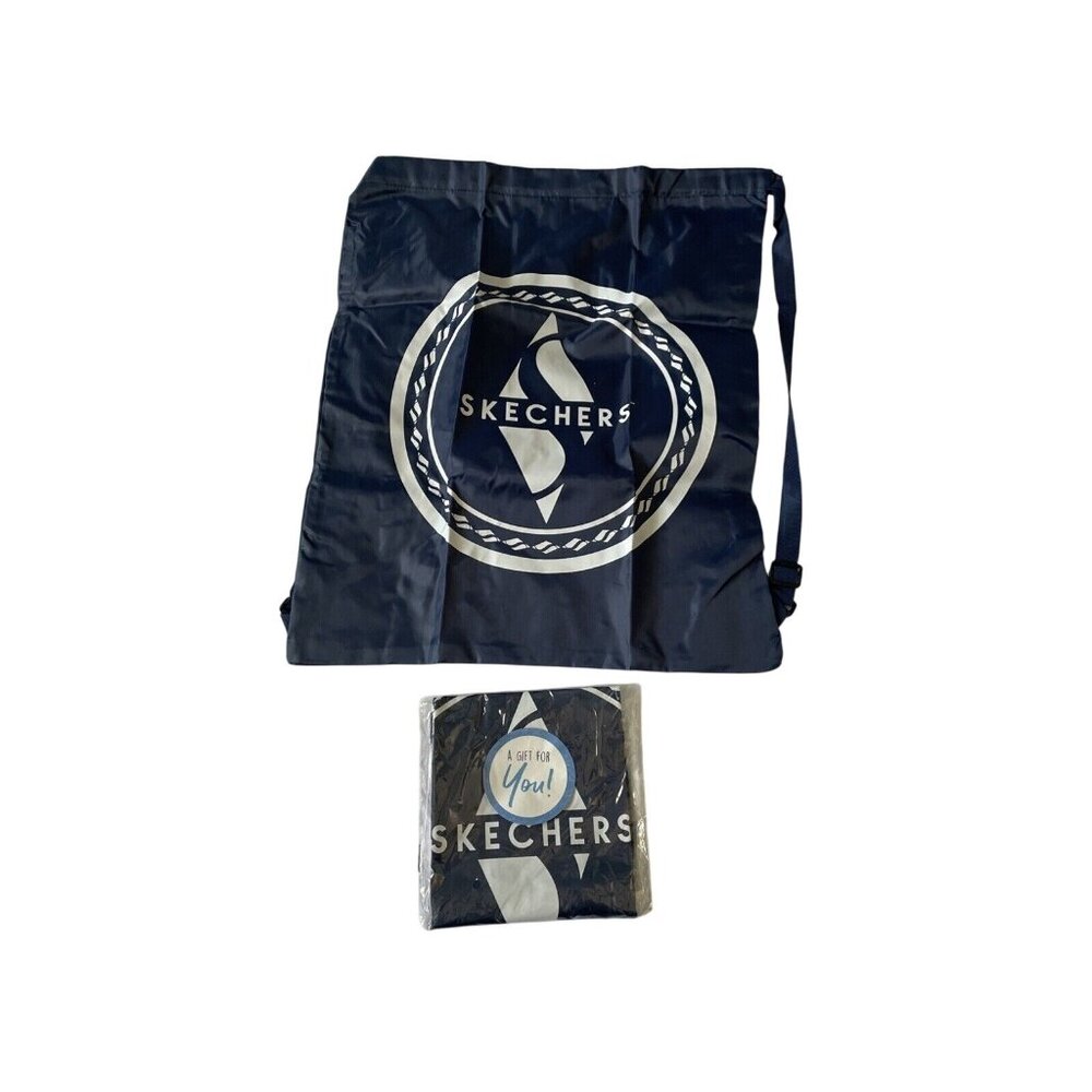 Skechers Navy Blue Adjustable Strap Drawstring Bag With Logo Design